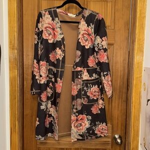 Women’s solitaire Anthropologie long cardigan jacket open front floral medium